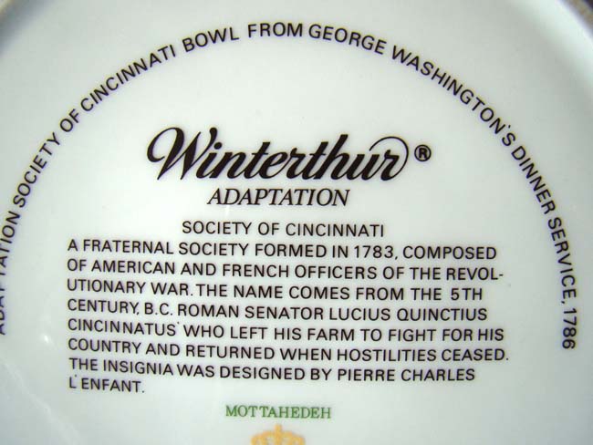 A Chinese Export Style "SOCIETY OF THE CINCINNATI" Presentation Bowl by Mottahedeh — image 3